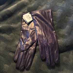 Coach Dark Purple Leather Gloves